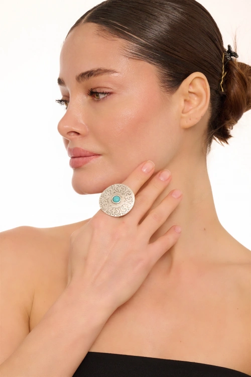 Kiraz Turquoise Stoned Silver Plated Ring