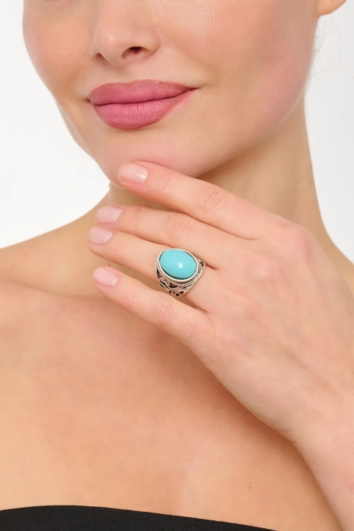 Kiraz Turquoise Stoned Silver Plated Ring