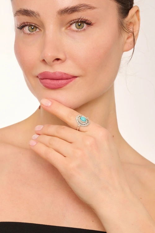 Kiraz Turquoise Stoned Silver Plated Ring