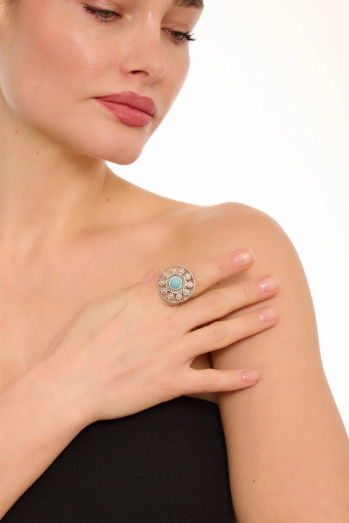 Kiraz Turquoise Stoned Silver Plated Ring