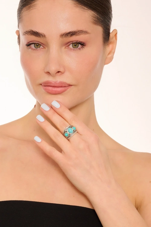 Kiraz Turquoise Stoned Silver Plated Ring