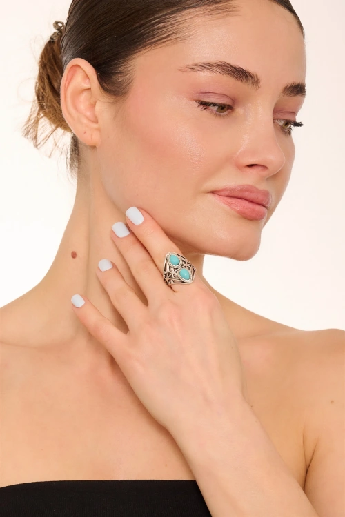 Kiraz Turquoise Stoned Silver Plated Ring