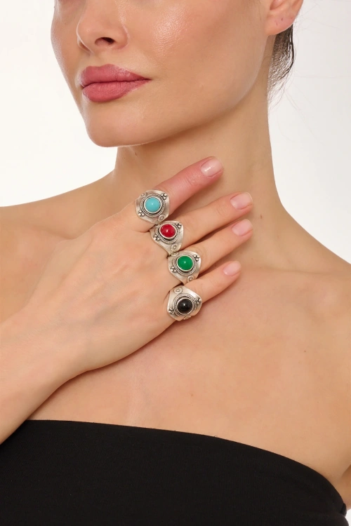 Kiraz Turquoise Stoned Silver Plated Ring