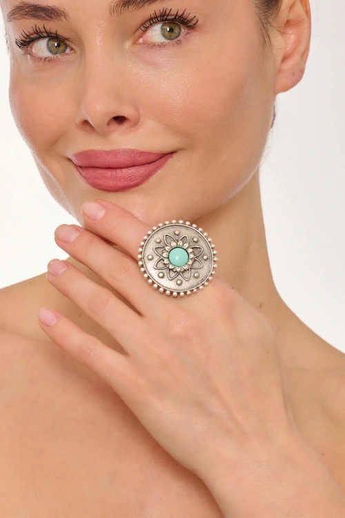 Kiraz Turquoise Stoned Silver Plated Ring