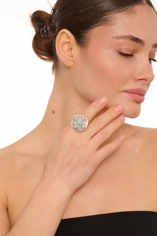 Kiraz Turquoise Stoned Silver Plated Ring
