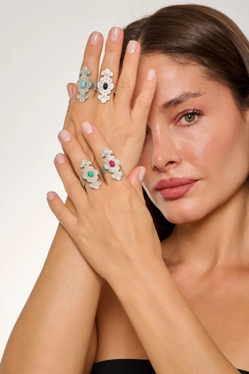 Kiraz Turquoise Stoned Silver Plated Ring