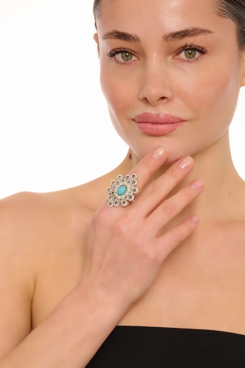 Kiraz Turquoise Stoned Silver Plated Ring