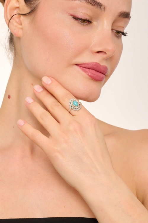Kiraz Turquoise Stoned Silver Plated Ring