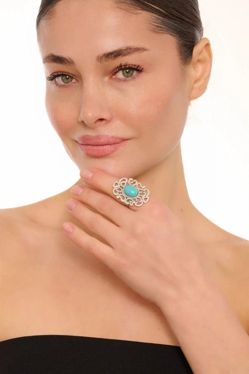 Kiraz Turquoise Stoned Silver Plated Ring