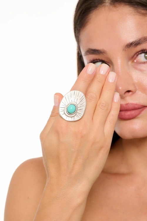 Kiraz Turquoise Stoned Silver Plated Ring