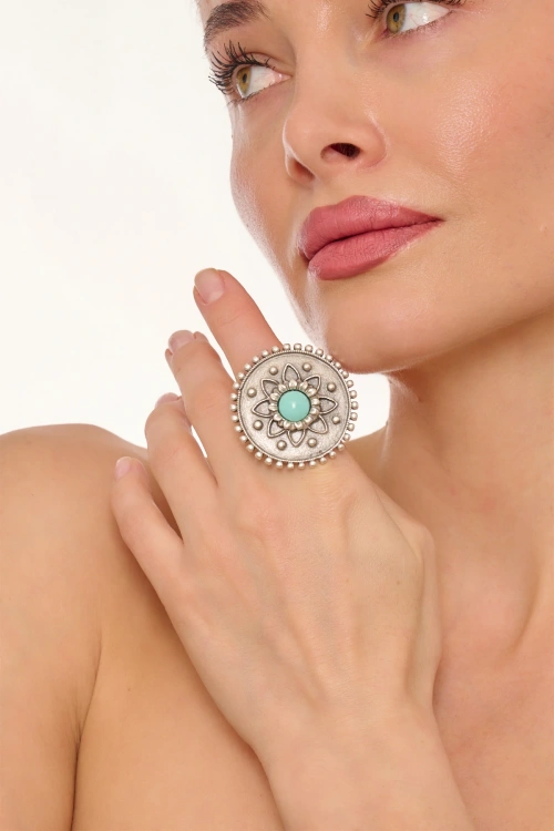 Kiraz Turquoise Stoned Silver Plated Ring