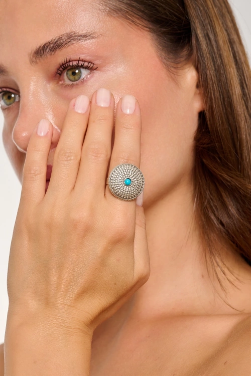 Kiraz Turquoise Stoned Silver Plated Ring