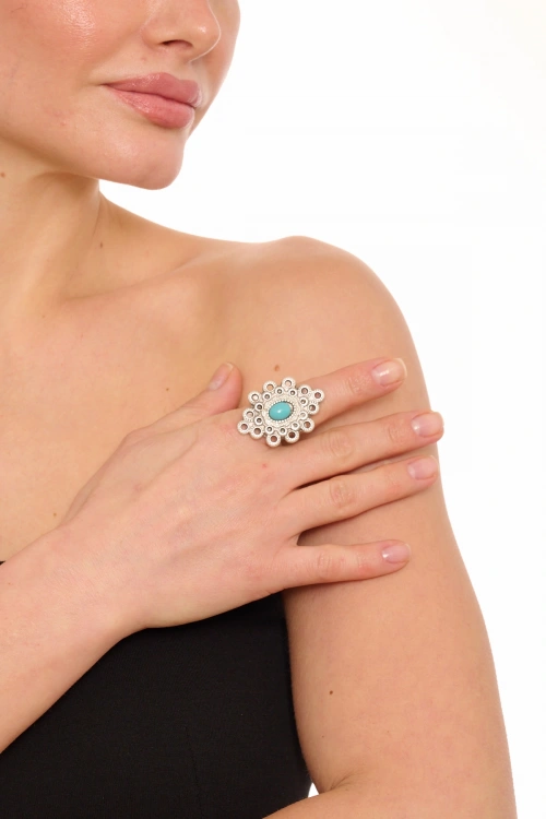 Kiraz Turquoise Stoned Silver Plated Ring