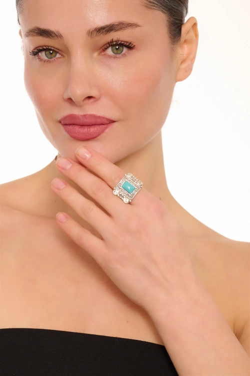 Kiraz Turquoise Stoned Silver Plated Ring