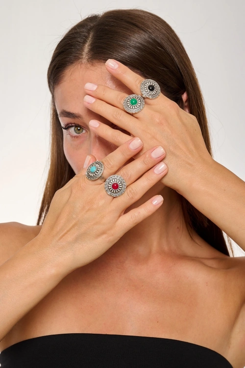 Kiraz Turquoise Stoned Silver Plated Ring