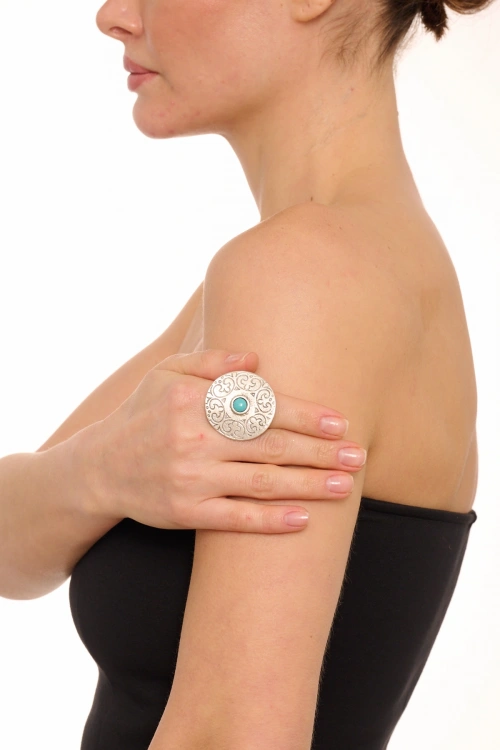 Kiraz Turquoise Stoned Silver Plated Ring