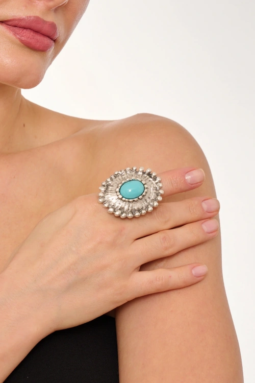 Kiraz Turquoise Stoned Silver Plated Ring