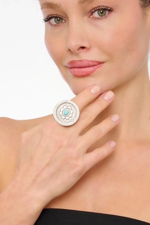 Kiraz Turquoise Stoned Silver Plated Ring