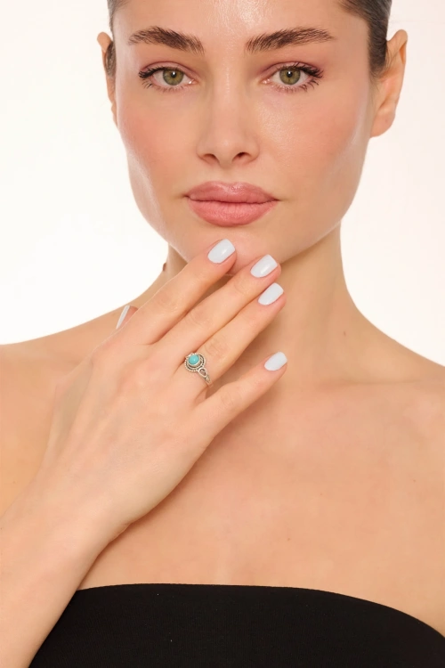 Kiraz Turquoise Stoned Silver Plated Ring