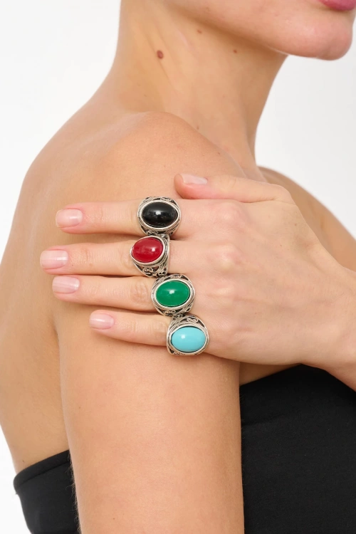 Kiraz Turquoise Stoned Silver Plated Ring