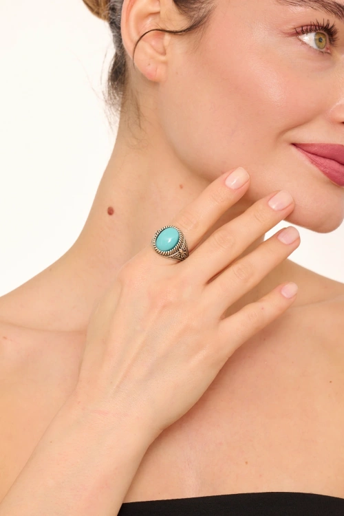 Kiraz Turquoise Stoned Silver Plated Ring