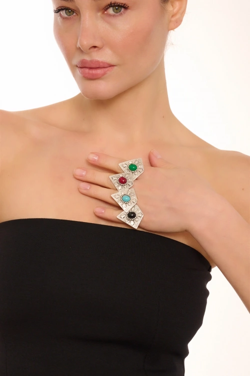 Kiraz Turquoise Stoned Silver Plated Ring