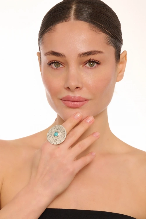Kiraz Turquoise Stoned Silver Plated Ring