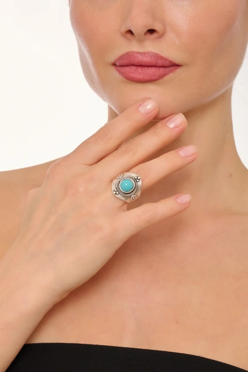 Kiraz Turquoise Stoned Silver Plated Ring