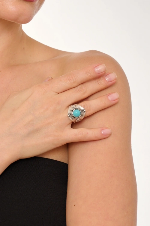Kiraz Turquoise Stoned Silver Plated Ring