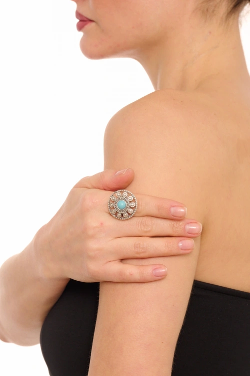 Kiraz Turquoise Stoned Silver Plated Ring