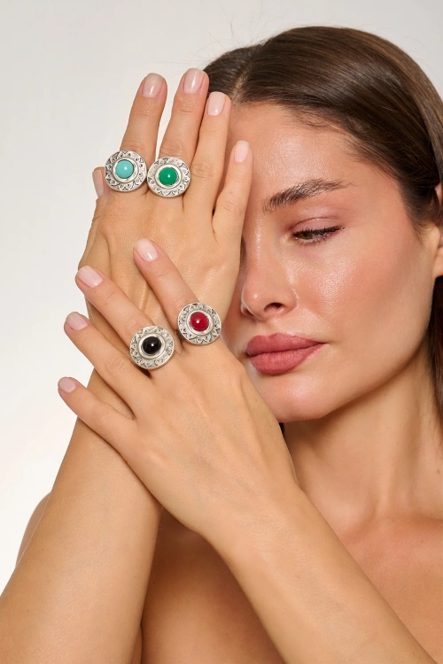 Kiraz Turquoise Stoned Silver Plated Ring