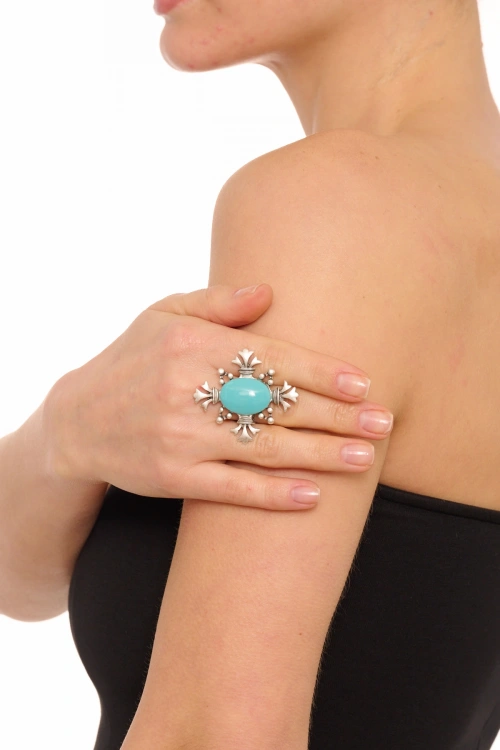Kiraz Turquoise Stoned Silver Plated Ring