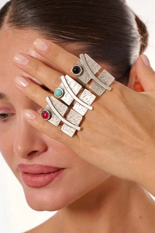 Kiraz Turquoise Stoned Silver Plated Ring