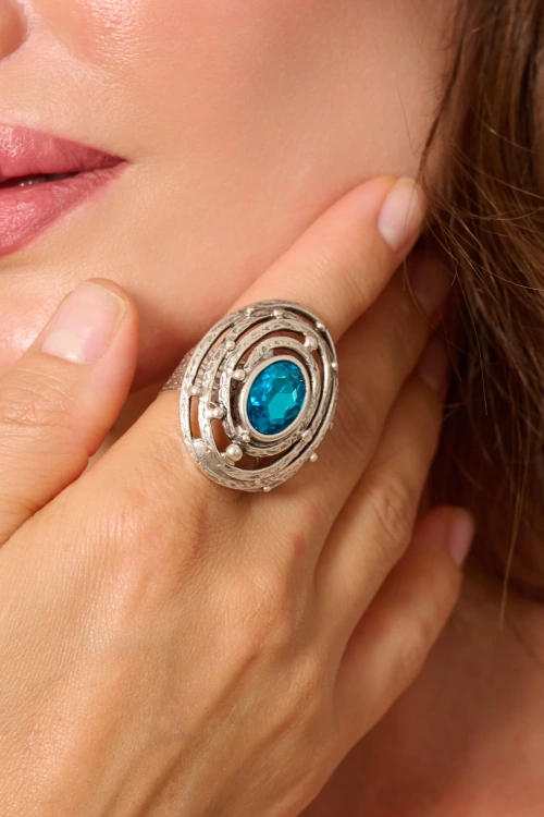Kiraz Turquoise Stoned Silver Plated Ring