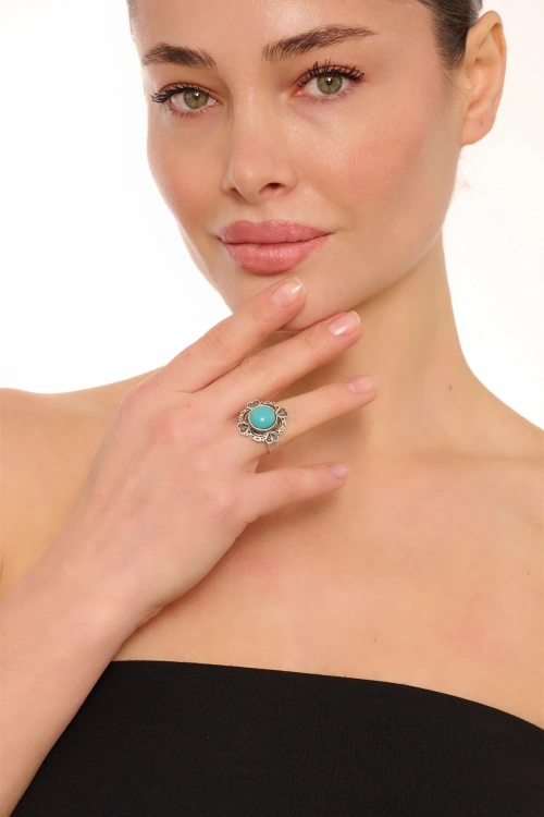 Kiraz Turquoise Stoned Silver Plated Ring
