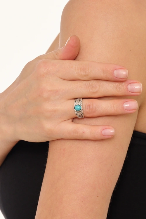 Kiraz Turquoise Stoned Silver Plated Ring