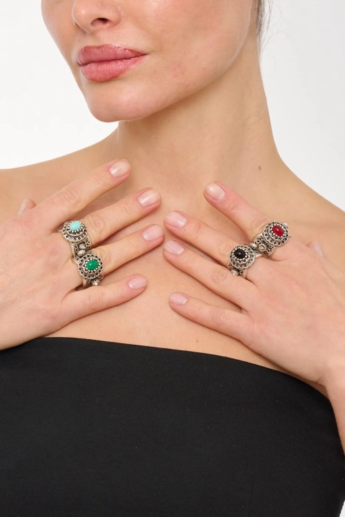 Kiraz Turquoise Stoned Silver Plated Ring