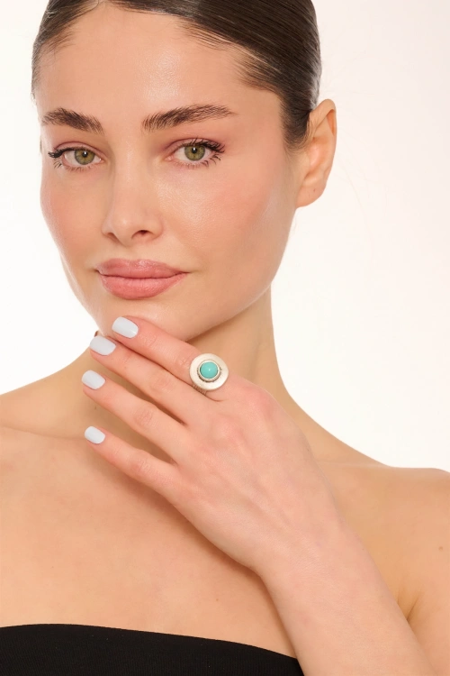 Kiraz Turquoise Stoned Silver Plated Ring