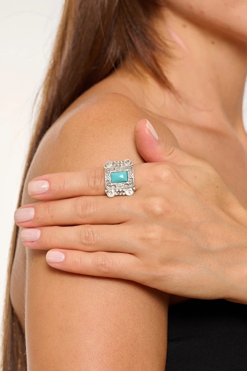 Kiraz Turquoise Stoned Silver Plated Ring