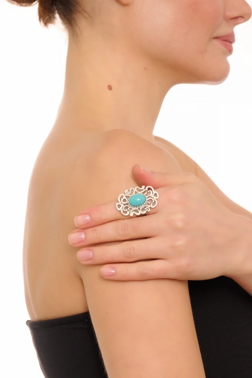 Kiraz Turquoise Stoned Silver Plated Ring