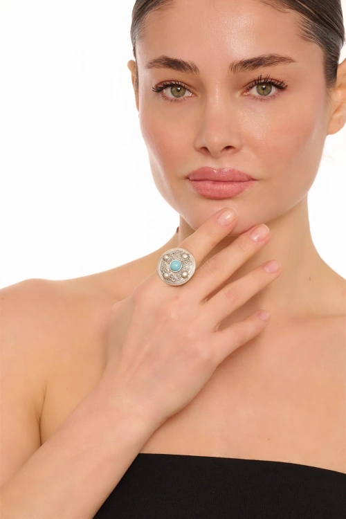 Kiraz Turquoise Stoned Silver Plated Ring