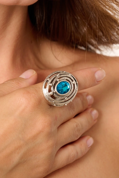 Kiraz Turquoise Stoned Silver Plated Ring