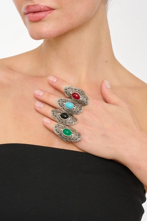 Kiraz Turquoise Stoned Silver Plated Ring