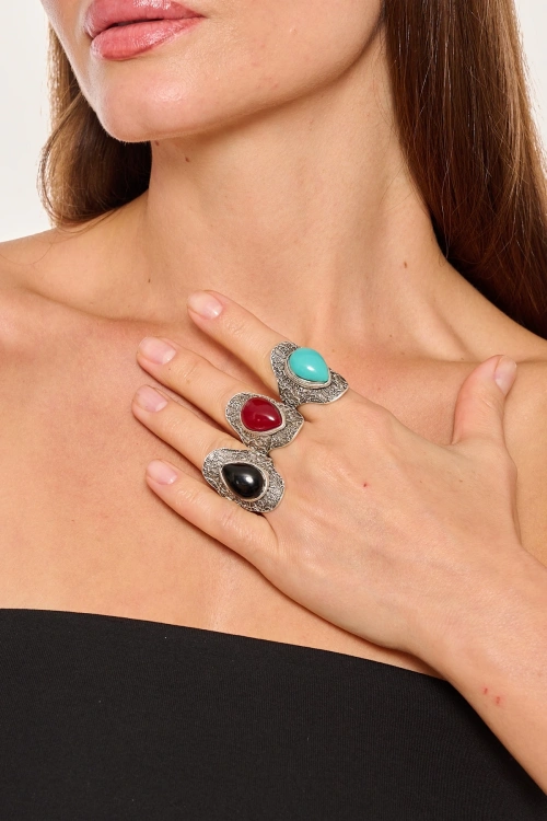 Kiraz Turquoise Stoned Silver Plated Ring