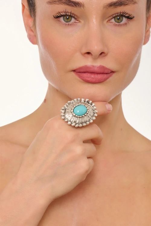 Kiraz Turquoise Stoned Silver Plated Ring
