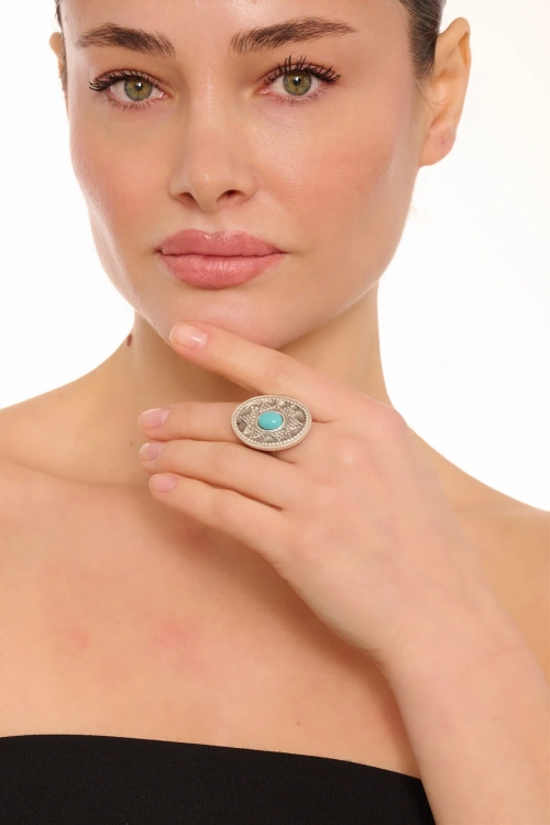 Kiraz Turquoise Stoned Silver Plated Ring