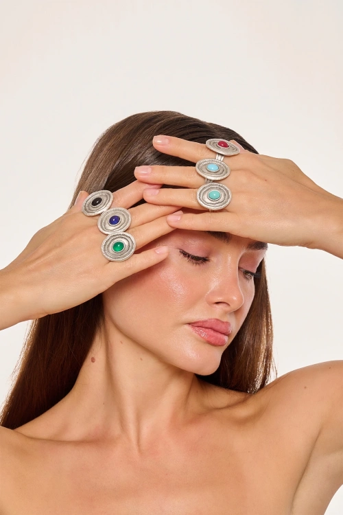 Kiraz Turquoise Stoned Silver Plated Ring