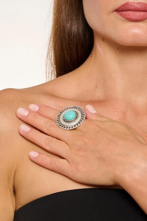 Kiraz Turquoise Stoned Silver Plated Ring
