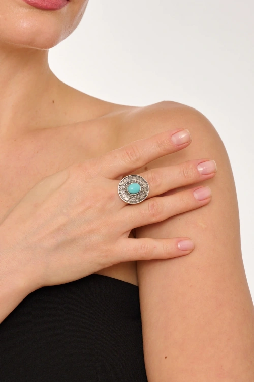 Kiraz Turquoise Stoned Silver Plated Ring