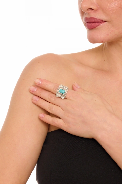 Kiraz Turquoise Stoned Silver Plated Ring
